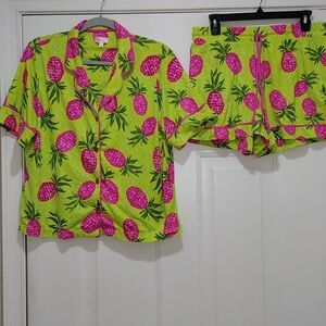 Beauty Sleep Pineapple Tropical Short Pajama Set Size Large